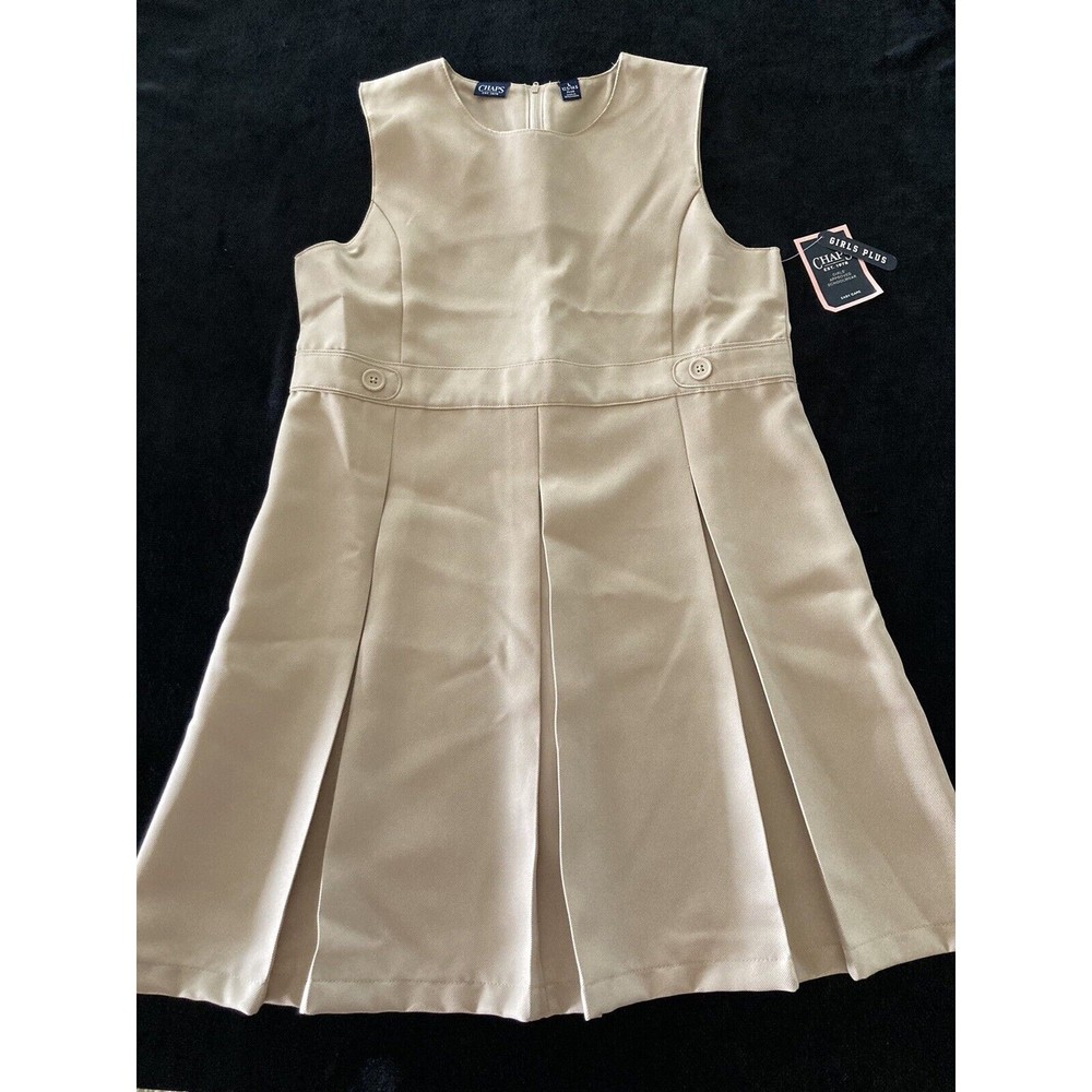 Chaps Girls Approved Schoolwear Khaki Dress Size Large 12.5 14.5 Plus Beige Tan
